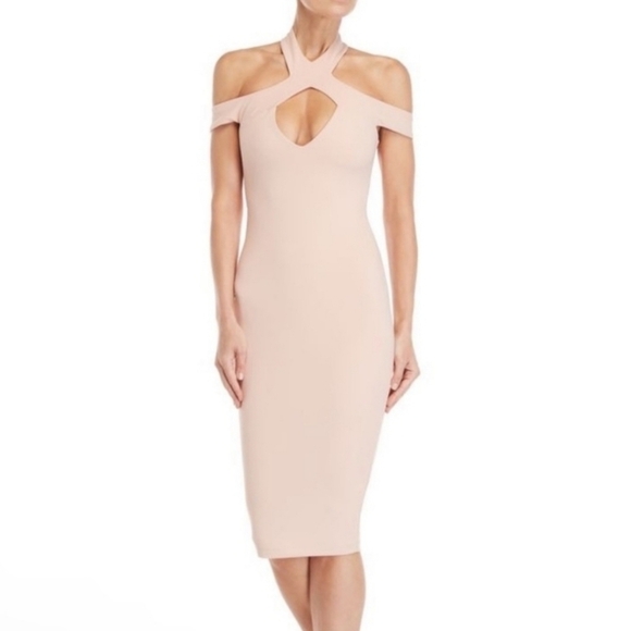 Nookie‎ Hollywood Blush Pink Strappy Cutout Fitted Midi Dress size Medium NWT​ - Picture 3 of 12